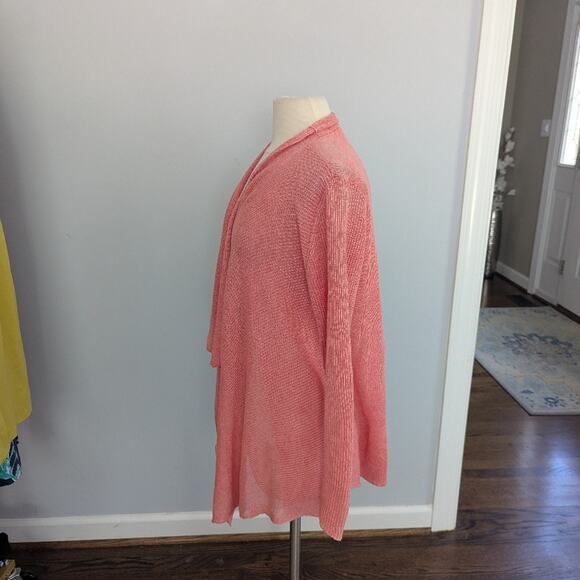 Women's Eileen Fisher Medium Linen Coral Salmon Waterfall Cardigan - Picture 4 of 7